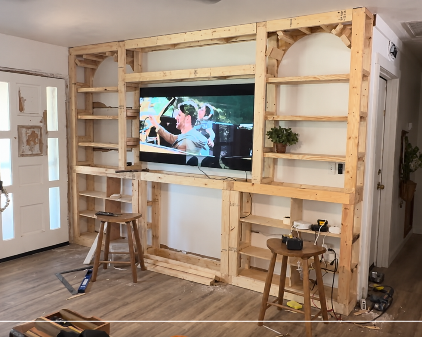 Built-in before — unfinished framing around TV
